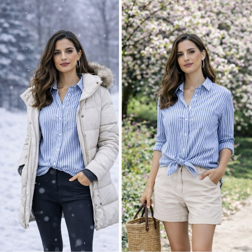 Lane Bryant Blue and White Striped Button Down Shirt